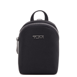 TUMI;s Voyageur Black/Gunmetal Charm Pouch features a carabiner clasp on the back.