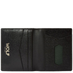 WOLF 1834's Black 'W' 3CC Card Case with ID Window features foil embossing internally.