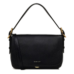 This Radley Graffton Street Black Small Flapover Cross Body Bag has a top handle along with a detachable strap.