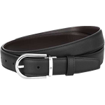 This Montblanc Business Line Horseshoe Polished Palladium Pin Buckle Reversible Black/Brown Belt features a black grainy side.