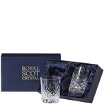These Royal Scot Crystal Edinburgh 2 x 21cl Whisky Tumblers will be presented inside a satin-lined gift box.