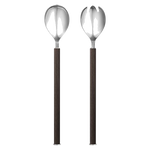 Georg Jensen's Bernadotte Smoked Oak & Stainless Steel Salad Servers have a ridged handle with soft lines going down.