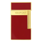 Dpont's Slimmy Lampone Lacquer & Gold Lighter has the brand name engraved across the front on the polished gold trims.