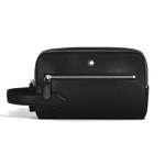This Montblanc Sartorial Black Leather Wash Bag has a front zip pocket and a main compartment for storage.