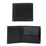 This Ray 4CC Faux Leather Coin Pouch Wallet by BOSS has four card slots and a coin pouch inside the bifold interior.