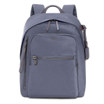 This TUMI Voyageur Blue Shimmer Halsey Backpack has a front and side zip pocket and a main compartment with dual zips.