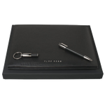 Hugo Boss A4 Black Leather Folder, Ballpoint and Keyring Set by Hugo Boss.