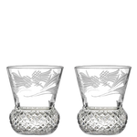 These Flower of Scotland 2 x 6cl Thistle Shape Tot Glasses have been designed by Royal Scot Crystal.