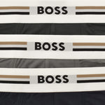 The waistbands from the BOSS 3-Pack of Viscose Stretch Revive Boxer Shorts with Three Stripe and Logo Waistband.