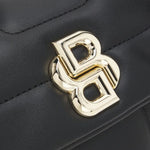The BOSS logo on the Black Faux Leather Quilted Shoulder Bag with Double B Monogram.