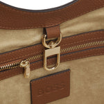 Inside the BOSS Lenah Brown Leather New Tote Bag with Metallic Logo.