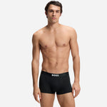The black pair from the BOSS One 3-Pack of Black and Grey Organic Stretch-Cotton Trunks with Waistband Logo.