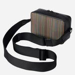 The adjustable cross body strap on the Signature Stripe Coated Canvas Cross Body Bag with Dual Zip.