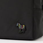 The striped Paul Smith zebra logo on the Paul Smith Men's Black Recycled Polyester Wash Bag with Striped Zebra Logo.