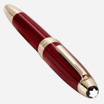 The snowcap emblem at the crown of the Burgundy Red Meisterstück Solitaire Golden Hour LeGrand Rollerball Pen.