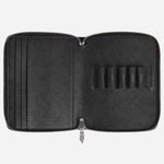 Inside the Tweed Blue Sartorial Leather 5-Pen Pouch with Zip.