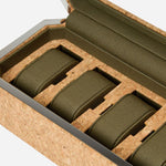 Close up inside the Cortiça 4 Piece Watch Box in Natural Portuguese Cork.