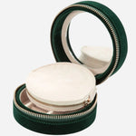 Inside the Zoe Forest Green Velvet Travel Round Jewellery Case.