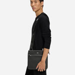 The Zair Black Leather Envelope Bag with Zip Closure by BOSS.
