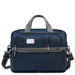 TUMI's Navy Alpha 3 Expandable Laptop Briefcase is crafted in ballistic nylon.