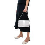 6 leather lane bright white faux lizard medium flapover shoulder bag 110862