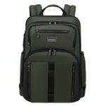 Samsonite's Urban-Eye Backpack 15.6" in Green has 4 exterior zip pockets on the front with two water bottle compartments.