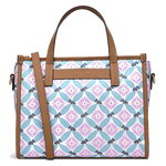 Radley's Willow Walk Spring Geo Multiway Bag with butterscotch brown leather trims.