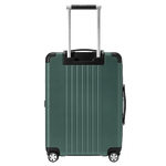 Montblanc's #MY4810 Cabin Trolley Case in Pewter has the brand name on the spinner wheels and on the front of the case.