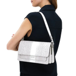 5 leather lane bright white faux lizard medium flapover shoulder bag 110862