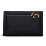 This Heritage Lane Black Medium Bifold Purse by Radley is made from black smooth leather and a metallic gold Scottie dog in the corner for branding.