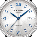 montblanc tradition steel automatic silver watch dial