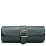 The WOLF 1834 Green British Racing Triple Watch Roll with Capsule features a snap closure.