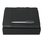 A5 Black Leather Dot Folder and Ballpoint Pen Set by Hugo Boss.