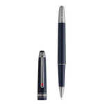 This Montblanc Meisterstück Classique Around the World in 80 Days Blue Rollerball Pen has special engraving on the cap with dark blue precious resin.