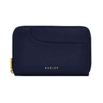 The Pockets Evanfall Blue Medium Zip Around Purse features the namesake curved slip pocket on the front.