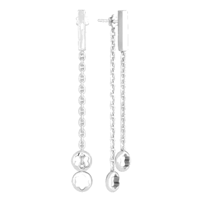 Montblanc's Star Signet Silver Long Earrings have the snowcap emblem at the bottom of the chain and are made of sterling silver.