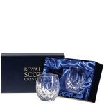 These Royal Scot Crystal London 2 x 25cl Barrel Tumblers will be presented inside a blue stain-lined gift box.