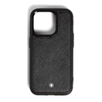 Montblanc's Sartorial Hard Shell Black iPhone 16 Pro Case has been made with textured leather that was tanned black for a neutral exterior.