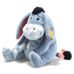Steiff's Soft Cuddly Friends Disney Originals Eeyore is made out of soft plush with a synthetic stuffing and partly bean bag to add some texture.