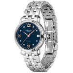 montblanc tradition blue stainless steel automatic date watch front
