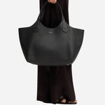 The BOSS Lenah Black Leather New Tote Bag with Metallic Logo by BOSS.