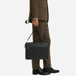 The Ray Black Faux Leather Flapover Messenger Bag with Three Stripe Detail by BOSS.