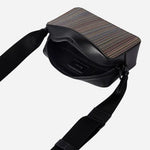 Inside the Signature Stripe Coated Canvas Cross Body Bag with Dual Zip.