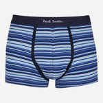 The blue striped pair from the Men's 5-Pack Plain and Striped Mixed Boxer Briefs in Blue and Black.