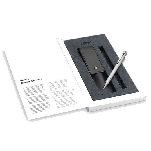 LAMY's Econ Ballpoint Pen Set with Leather Case comes in a presentation box.