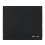 This Paul Smith Black 'Commuter Mini' 4CC Leather Billfold and Coin Wallet is made with textured leather on the outside and a photographic print inside the bifold.