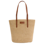 The Palmah Beige Raffia Tote Bag with Detachable Pouch by BOSS.