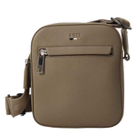 BOSS reporter bag is made from a pebbled faux leather in beige.