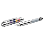 Montblanc's Great Characters Andy Warhol Limited Edition 1928 Fountain Pen has a flower design on the cap with polished silver trims.