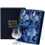 These London 4 x 32cl Brandy Glasses will be presented inside a Royal Scot Crystal satin-lined gift box.